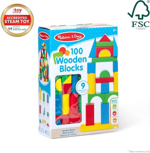 Melissa & Doug 100 Wooden Building Blocks with Storage Box in Kuwait