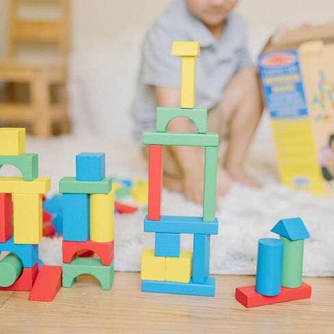 Melissa & Doug 100 Wooden Building Blocks with Storage Box in Kuwait