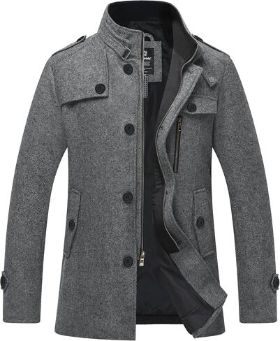 Wantdo Men's Wool Blend Jacket Stand Collar Windproof Pea Coat in Saudi Arabia