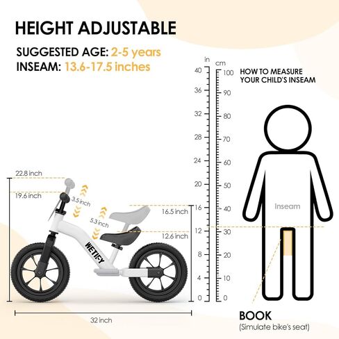 WETIFY Balance Bike 2 Year Old, 2-5 Year Old Toddler Balance Bike, No Pedal Bikes with Adjustable Handlebar & Seat, 2 3 4 5 Year Old Boyds Girls Birthday Gifts Toys in Kuwait