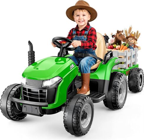 ARBELI 12V 7AH Kids Ride On Tractor w/Trailer & Remote Control, Green in Saudi Arabia
