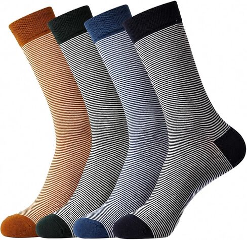 KONY 4 Pack Men's Premium Cotton Colorful Fun Dress Crew Socks - Funky Novelty Striped Business Socks Gift for Men, Size 9-12 in Kuwait