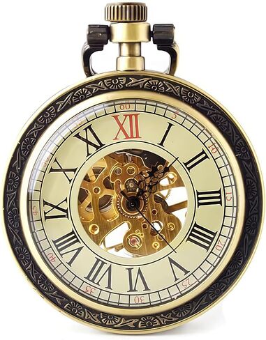 BOSHIYA Vintage Mechanical Pocket Watches for Men Luminous Steampunk Pocket Watch with Chain Black Skeleton Dial Roman Numberals Pocketwatch Gifts for Fathers Day in Kuwait