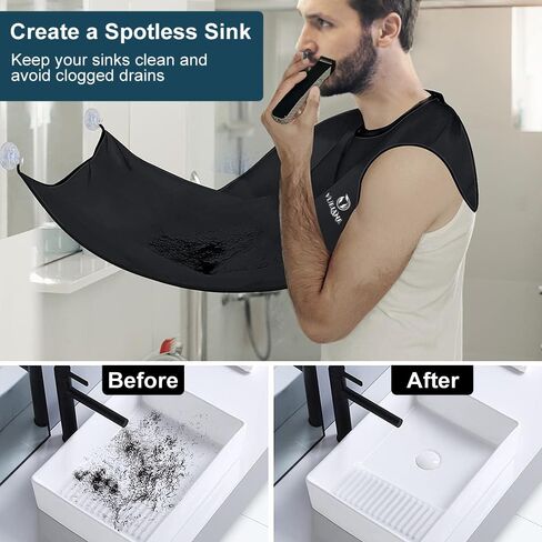 Beard Bib - Beard Bib Hair Catcher for Men Shaving - Non-Stick Beard Bib Apron with Strong Suction Cups - Grooming Gifts for Husband, Dad - Black in Kuwait