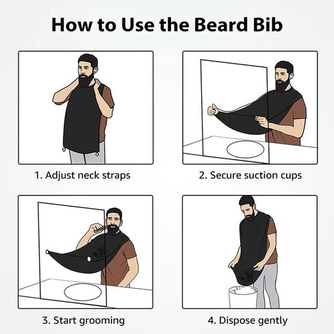 Beard Bib - Beard Bib Hair Catcher for Men Shaving - Non-Stick Beard Bib Apron with Strong Suction Cups - Grooming Gifts for Husband, Dad - Black in Kuwait