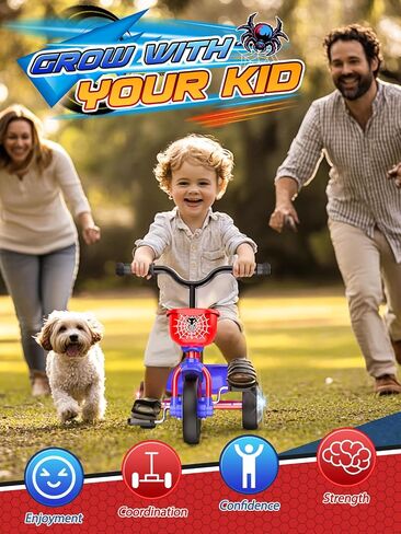 Tricycle for Toddlers 1-3 3-5 Year Olds, Spider Toddler Bike Baby Balance Bike with Colorful Lighting Wheels & Large Basket, Birthday Gift and Toy for 1 2 3 4 5 Year Olds Boys and Girls in Saudi Arabia