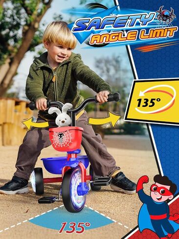 Tricycle for Toddlers 1-3 3-5 Year Olds, Spider Toddler Bike Baby Balance Bike with Colorful Lighting Wheels & Large Basket, Birthday Gift and Toy for 1 2 3 4 5 Year Olds Boys and Girls in Saudi Arabia