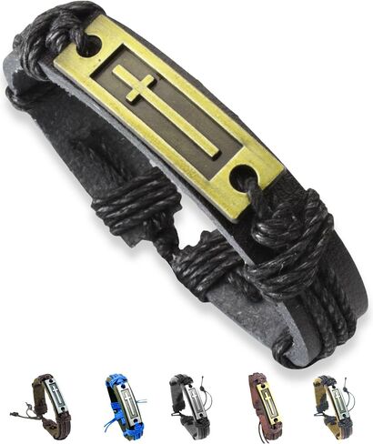 Leather Cross Bracelet for Teen Boy or Men, Cool Christian Gift Ideas for Young Teenage Boys for Confirmation, Baptism, Christmas Stocking Stuffers in Kuwait