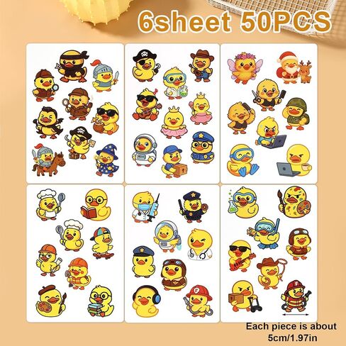 50pcs Duck Sticker for Kid, 50 Style Cute Animals Stickers Yellow Duck in Kuwait