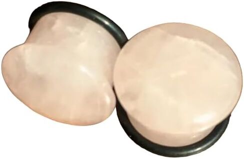 Lobal Domination Pair of Single Flare Rose Quartz Stone Plugs Gauges Earlets Body Jewelry in Kuwait