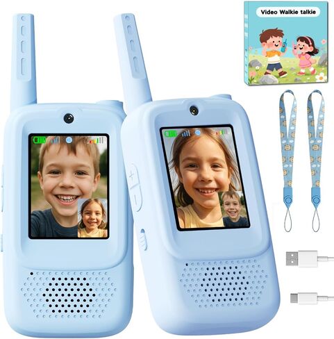 Video Walkie Talkies for Kids, Handheld 2 Pack Rechargeable Video Walkies Talkies, Indoor Outdoor Toys Christmas Birthday Gifts for Age 3-12 Year Old Girls Boys (Blue & Pink) in Saudi Arabia
