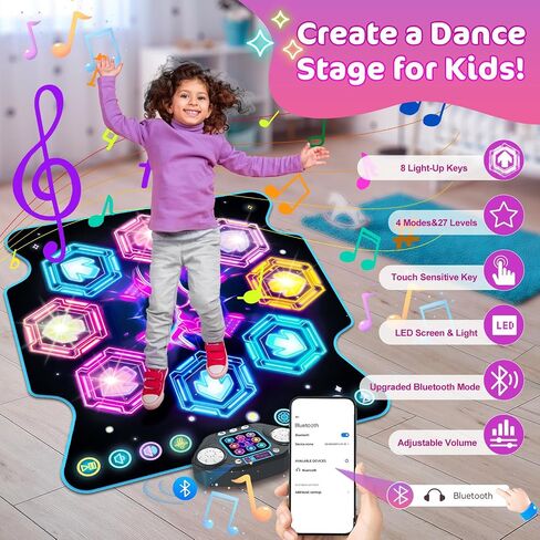 TERRAMUS 【Upgraded】 Dance Mat Toys for 3-12 Year Old Girls Boys, Electronic Light-up Dance Pad with Wireless Bluetooth 8-Buttons 9 Levels, Dancing Mat for Kids Music Game Xmas Birthday Gifts Toddler in Saudi Arabia