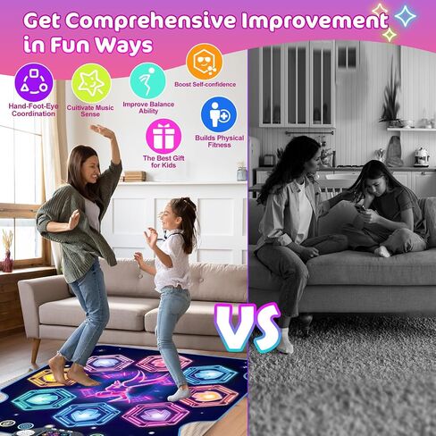 TERRAMUS 【Upgraded】 Dance Mat Toys for 3-12 Year Old Girls Boys, Electronic Light-up Dance Pad with Wireless Bluetooth 8-Buttons 9 Levels, Dancing Mat for Kids Music Game Xmas Birthday Gifts Toddler in Saudi Arabia