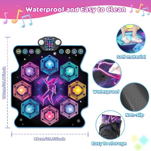 TERRAMUS 【Upgraded】 Dance Mat Toys for 3-12 Year Old Girls Boys, Electronic Light-up Dance Pad with Wireless Bluetooth 8-Buttons 9 Levels, Dancing Mat for Kids Music Game Xmas Birthday Gifts Toddler in Saudi Arabia