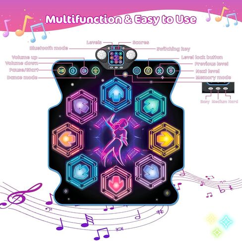 TERRAMUS 【Upgraded】 Dance Mat Toys for 3-12 Year Old Girls Boys, Electronic Light-up Dance Pad with Wireless Bluetooth 8-Buttons 9 Levels, Dancing Mat for Kids Music Game Xmas Birthday Gifts Toddler in Saudi Arabia