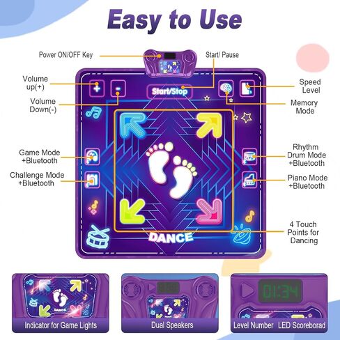 KAKTIN Dance Mat for Kids, Dance Mats with LED Light & Wireless Bluetooth in Kuwait