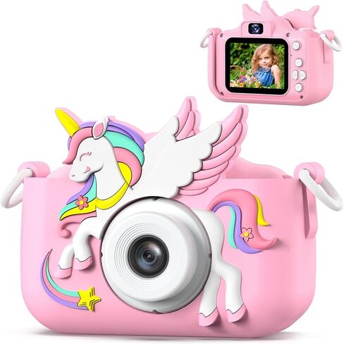 Dinosaur Kids Camera for Boys Girls, Toddler Digital Selfie Camera with Cute Protective Cover and SD Card, Christmas Birthday Gifts Toys for 3 4 5 6 7 8 9 10 11 12 Years Old Little Girls and Boys in Kuwait
