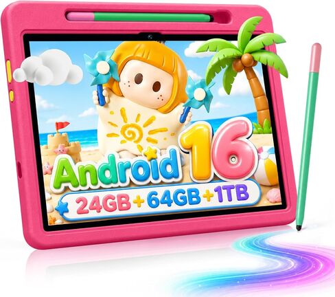 Android 16 Kids Tablet HD 10 Inch with Stylus & Case, 24GB RAM 64GB ROM 1TB in Kuwait