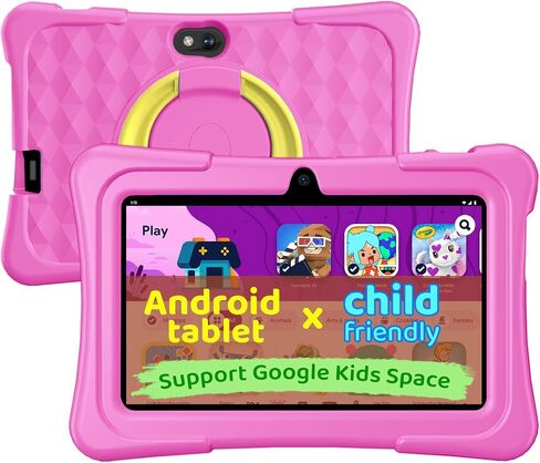 aiprotablet Kids Tablet, 7 inch Android Tablet for Kids, 6GB+32GB 1TB Expand, Quad-Core Tablets with Case, BT, WiFi, Parental Control, Games, Dual (Rose) in Kuwait