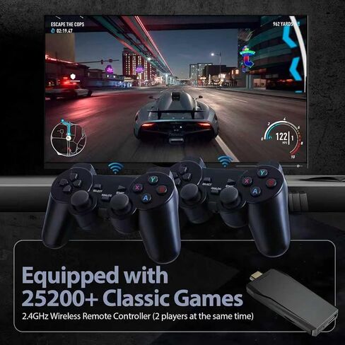 Retro Game Console, Retro Gaming Console with Built-in 9 Emulators, 25200+Games, 4K HDMI Output, Dual 2.4GHz Wireless Controller, Plug and Play Video Game Console (Deep Black) in Saudi Arabia