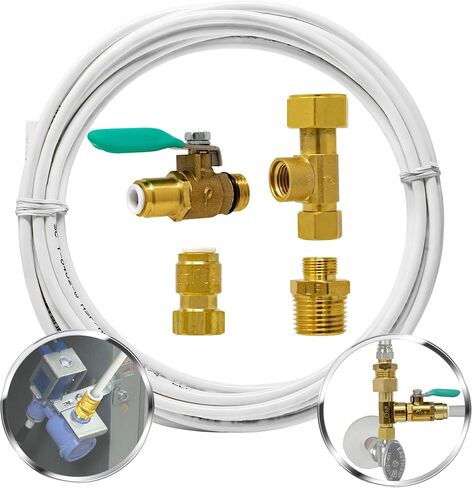 Ice Maker Fridge Quick Installation Kit with 25' Feet Tubing for Drinking Water Appliance Water Line, Solid Brass Stop Tee and Valve, 1/4" Fittings in Kuwait