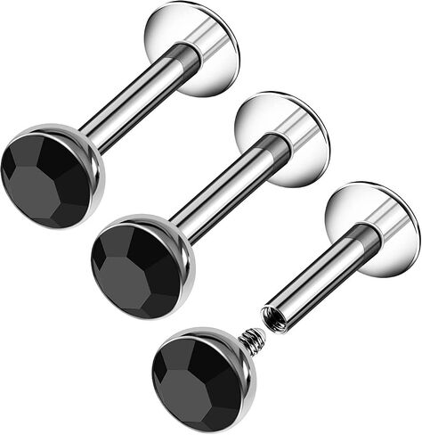3PCS Surgical Steel Internally Threaded Labret Studs 16g 1.2mm Crystal Monroe Earrings Piercing Jewelry Pick Size and Color in Kuwait