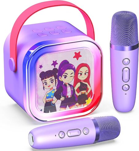 Mini Karaoke Machine for Kids,5 Voice Effects - Portable Bluetooth Speaker with 2 Wireless Mics LED Lights for Boys Girls Ages 3-12| Kids Karaoke Machine Birthday Gift Toy for Singing,Party & Play in Kuwait
