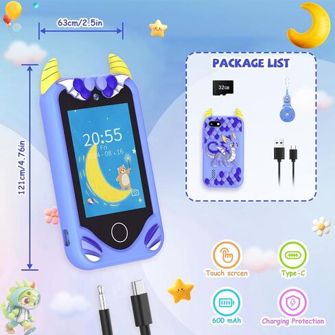Kids Smart Phone for Girls Gifts - Toddler Christmas Birthday Gift for Age 3 4 5 6 7 8 9 10 Year Old, Kids Cell Phone Toy with Touchscreen, Dual Cameras, Learning, Music Player, Games with 32 GB Card in Saudi Arabia