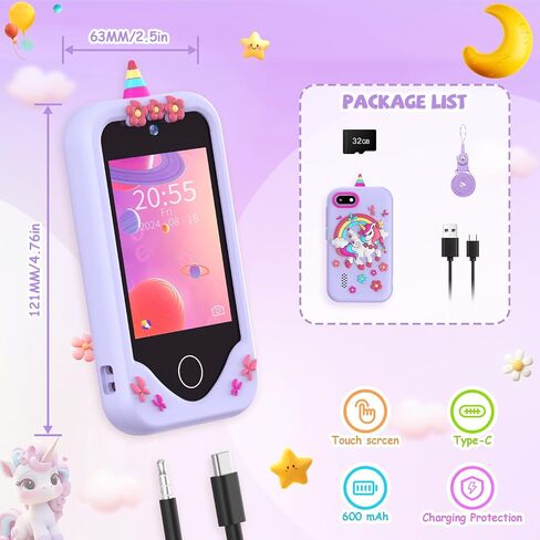Kids Smart Phone for Girls Gifts - Toddler Christmas Birthday Gift for Age 3 4 5 6 7 8 9 10 Year Old, Kids Cell Phone Toy with Touchscreen, Dual Cameras, Learning, Music Player, Games with 32 GB Card in Saudi Arabia