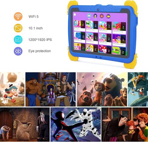 C idea Android 13 Kids Tablet,10.1 inchTablet for Kids,Children Tablet 4GB RAM+64GB ROM(1TB TF), FHD IPS Screen,Pre-intalled IWAWA,6000mAh Battery,5G WiFi|Great Gift for Toddler(Blue) in Kuwait