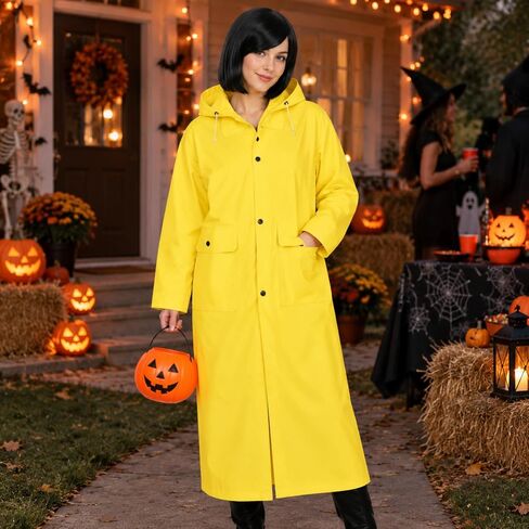 Xinnun 3 Pieces Halloween Yellow PVC Raincoat with Detachable Hood Blue Short Straight Wig Elastic Hair Net for Halloween (90-120 cm) in Kuwait