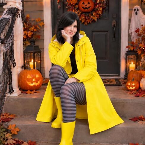 Xinnun 3 Pieces Halloween Yellow PVC Raincoat with Detachable Hood Blue Short Straight Wig Elastic Hair Net for Halloween (90-120 cm) in Kuwait