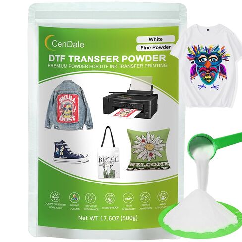 DTF Powder, 500g/17.6OZ White Hot Melt Adhesive Digital DTF Transfer Powder for Sublimation, Compatible with DTF and DTG Printers, DTF PreTreat Powder for All Fabric Jeans Cotton T-Shirt in Saudi Arabia