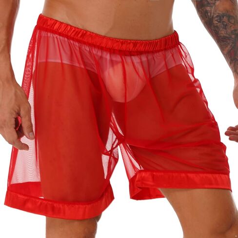 CHICTRY Men's See-Through Mesh Loose Lounge Boxer Shorts in Kuwait