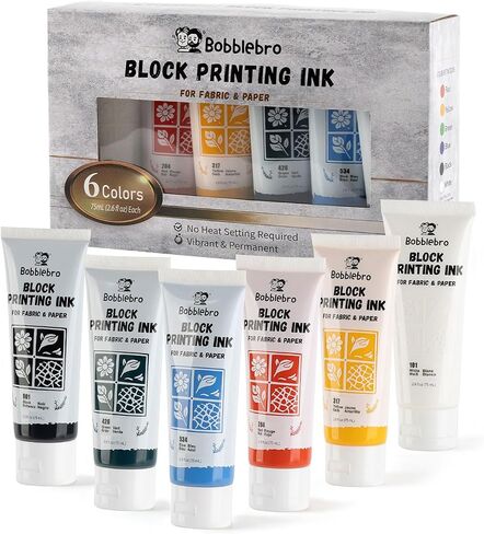 Block Printing Ink Set, 6 Colors, 2.6 oz Each, for Fabric & Paper in Saudi Arabia