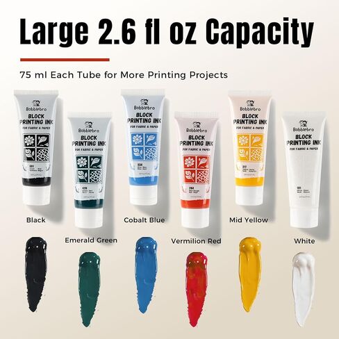 Block Printing Ink Set, 6 Colors, 2.6 oz Each, for Fabric & Paper in Saudi Arabia