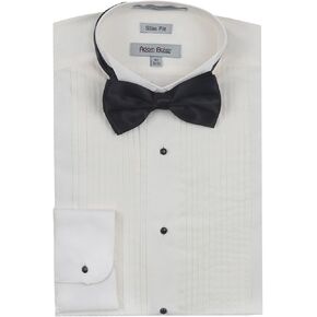 Adam Baker Men’s Slim Fit Convertible Cuffs Formal Wingtip & Laydown Collar Tuxedo Shirt (Bowtie & Studs Included) in Kuwait