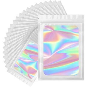 ANZNKU Holographic Bags 5x7 Mylar Bags Resealable 50PCS, Smell Proof Goodie Snack Candy Jewelry Gift Pouches for Small Business Party Favor Bead Storage, Small Plastic Baggies for Halloween Christmas in Kuwait
