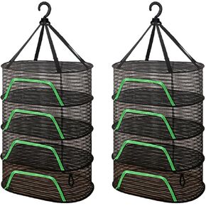 WALLBIG 2-Pack Herb Drying Rack,4 Layers Mesh Drying Rack,Hanging Herb Drying Rack with Zipper,Foldable Mesh Drying Rack with Hook for Herbs,for Outdoor Indoor (Black) in Kuwait