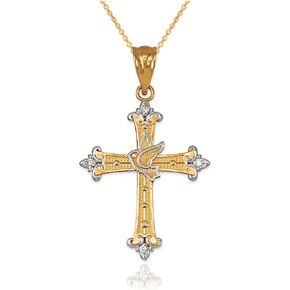 14K Yellow Gold Holy Spirit Dove Cross Diamond Pendant Necklace in Kuwait