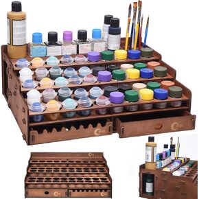 OPHIR Wooden Paint Organizer for 104 Bottles with 2 Brush Holder, 2 Drawer in Kuwait