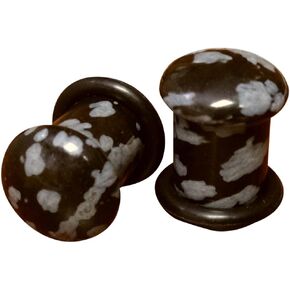 Pair Single Flare Snowflake Obsidian Stone Plugs Gauges Earlets Organic Pierced Body Jewelry in Saudi Arabia