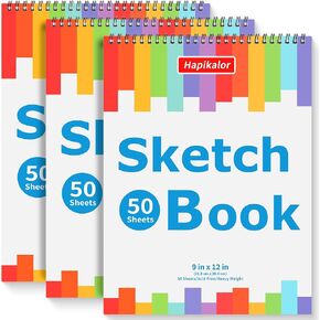 3 عبوات من 50 ورقة مقاس 9 × 12 بوصة، كتاب رسم فني حلزوني، مستلزمات مدرسية كبيرة للأطفال، لوحة ورق رسم للفنان خالية من الأحماض لرسم الرسم والكتابة in Kuwait