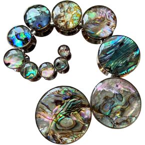 PAIR Abalone Inlay Steel Screw Fit Plugs Tunnels Earlets Gauges Pierced Body Jewelry in Kuwait