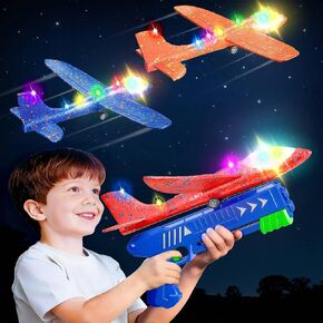 SYHLN 3 Pack Airplane Launcher Toys for 4 5 6 7 8 Year Old Boys Gifts: Airplane Shooter with 3 LED Foam Glider Planes for Kids - Outdoor Flying Toys Boys Birthday Present Gifts Age 4 5 6 7 8 9 in Kuwait