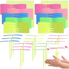 100 PCS Hand Helicopter Set, 50 Propeller + 50 Rod, Flying Helicopter Toy, Bamboo Dragonfly Hand Rub Plastic Propeller for Gifts, Outdoor Activity, Birthday, Party Supplies (Solid Color) in Kuwait