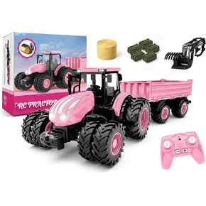 Uarzt Remote Control Tractor Toy with Trailer | Metal Front & Front Loader Farm Vehicle Set with Lights & 8-Wheel Design, RC Tractor Truck for Boys Ages 3-9, Fun Farm Toy Gift for Kids in Kuwait