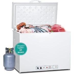 SMETA Propane Freezer Gas/Electric 110v Propane Chest Freezer Outdoor Refrigerator Off-grid Life Lockable Absorption Propane Deep Freezer for RV Camper Van Cabin, Large Capacity 7.1 Cu.Ft, Camping Freezer with Lock White in Saudi Arabia