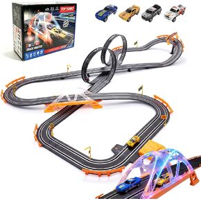 Slot Car Race Track Set for Kids – 28ft Electric Race Car Track with 4 Slot Cars, Dual Racing Tracks, Lap Counter & LED Overpass, Car Track Toy Gift for Boys Ages 6–12 in Kuwait