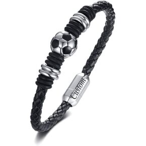 Soccer Bracelet Men's Football Genuine Braided Leather Wristband Bangle Bracelets with Stainless Steel Magnetic Clasp,Gift for Team Girl Boy Soccer lovers, Soccer Themed Christmas Gifts in Saudi Arabia